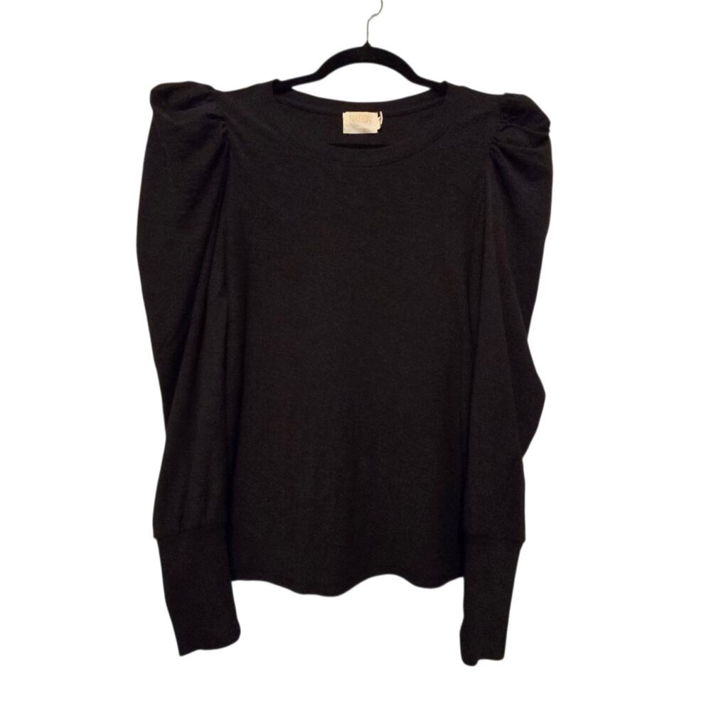 Nation LTD Puff Sleeve Top Womens XS Black Pima‎ Cotton Quiet Luxury Minimalist